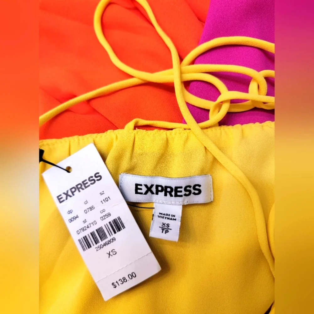 Express Tiered Spaghetti Straps Kriss Kross Back Colorblock Maxi Dress